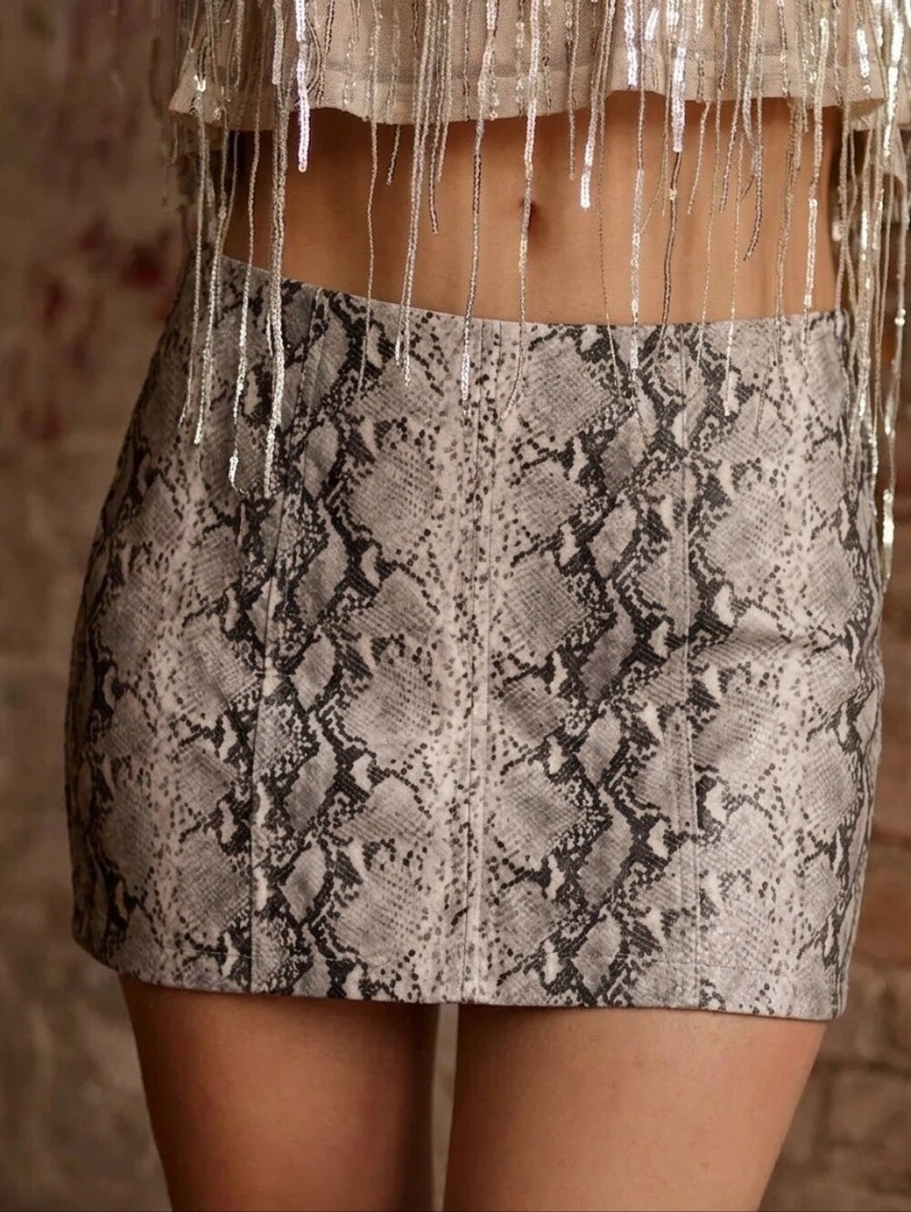 Molly Green Faux Leather Snakeskin Mini Skirt - Size Small